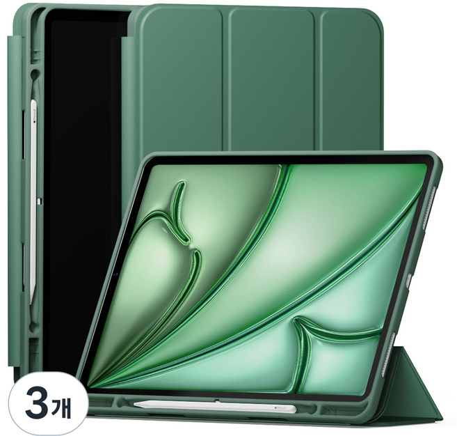 신지모루 신지폴리오 스마트커버 애플펜슬 수납 태블릿 케이스, 딥그린, 3개
