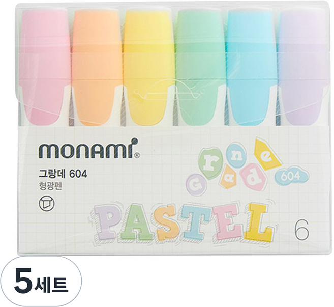 모나미 그랑데 형광펜 604 6색 세트 파스텔, 혼합색상, 5세트