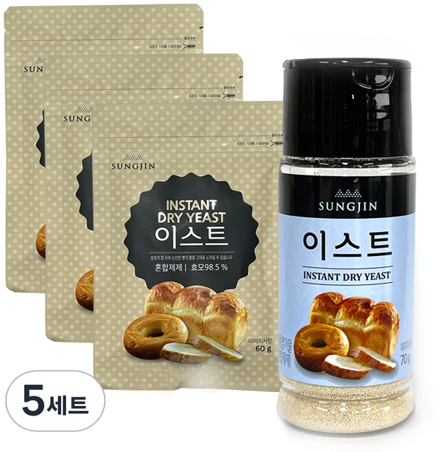 SUNGJIN FOOD 酵母 罐裝 70g + 夾鏈袋裝 60g x 3入 組, 5套