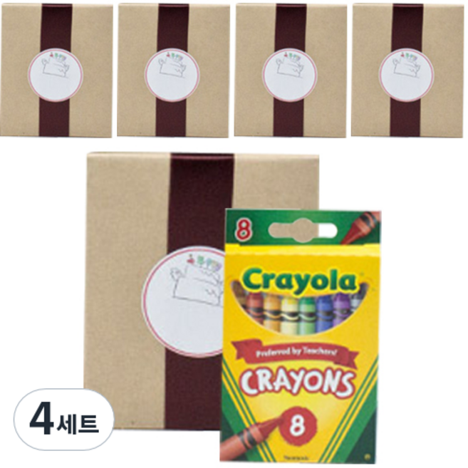 크레욜라 어린이집 생일답례품 크레용 + 선물포장 + 라벨스티커 5p, 8색, 4세트