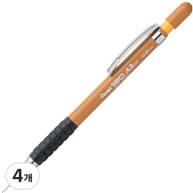 펜텔 120 A3 DX 샤프 옐로우 오커 A319-Y, 0.9mm, 4개