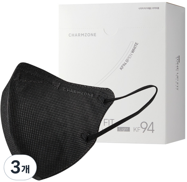 참존 뉴 톤업핏 블랙라벨 라이트 황사방역용 마스크 성인용 KF94 중형(M), 턱시도 블랙, 3개, 25개입