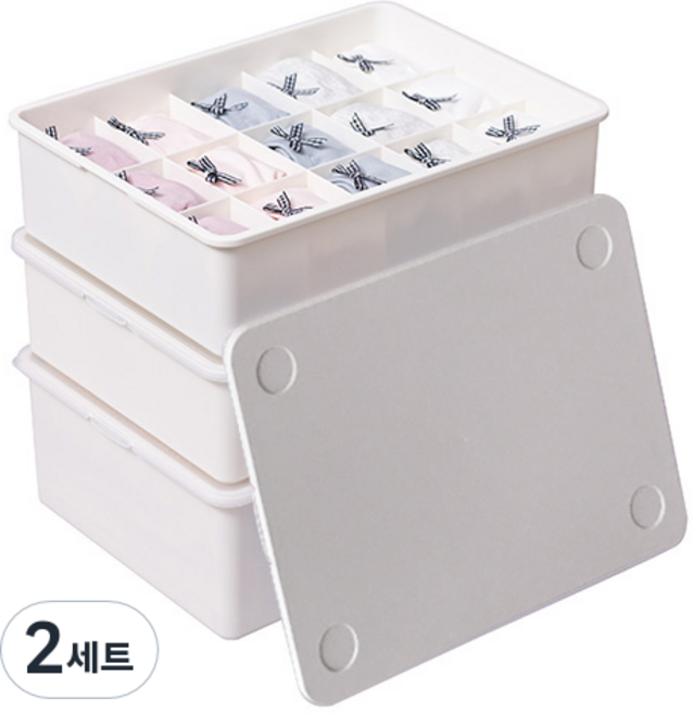 이즈리빙 칸칸칸 속옷 정리함 세트 1칸 + 10칸 + 15칸, 아이보리 + 아이보리뚜껑, 2세트