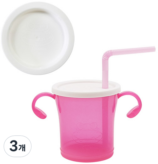 아가프라 3WAY 빨대컵, 핑크, 3개, 180ml