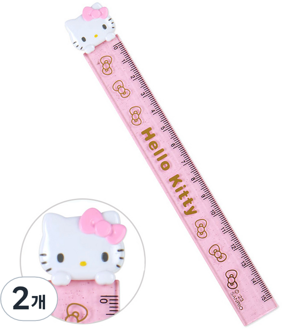아오이마켓 산리오 헬로키티 마스코트 슬림 자 15cm, 2개, 혼합색상