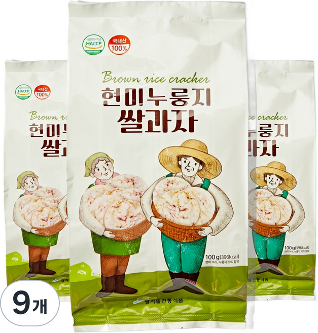 쌍지뜰 바삭 고소한 현미 누룽지 쌀과자, 100g, 9개