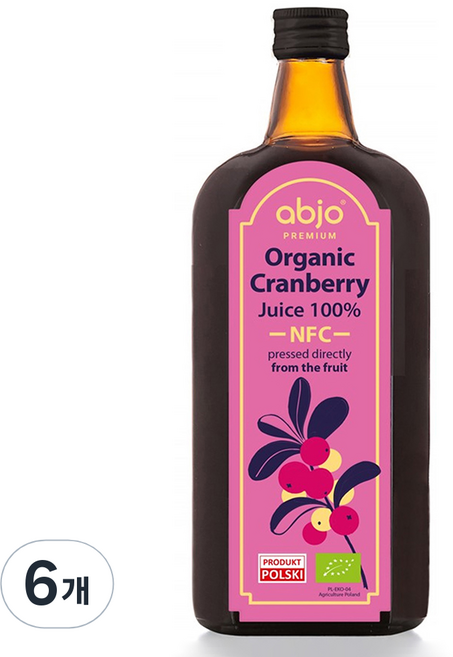 아브조 유기농 NFC 크랜베리 원액 주스, 500ml, 6개