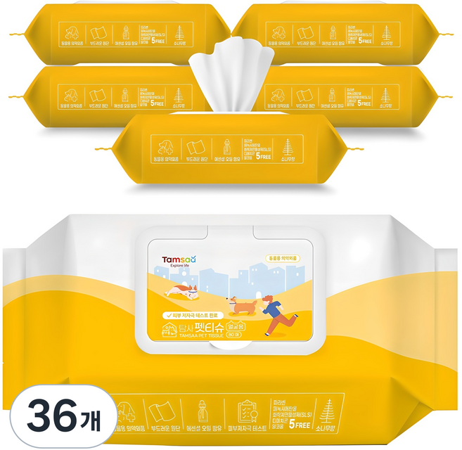 탐사 동물용의약외품 얼굴 전용 펫티슈, 80개입, 36개