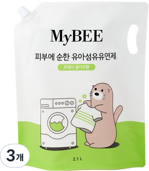 MyBEE 嬰幼兒用溫和衣物柔軟精 清新橄欖香 補充包, 2.1L, 3個