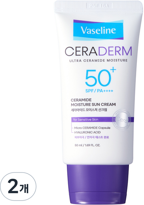 애경바세린 세라덤 모이스처 선크림 SPF50+ PA++++, 2개, 50ml