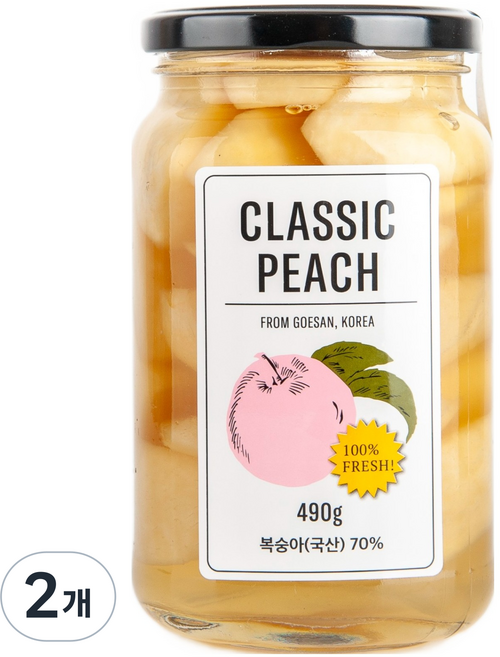 클래식농원 복숭아 병조림 백도, 490g, 2개