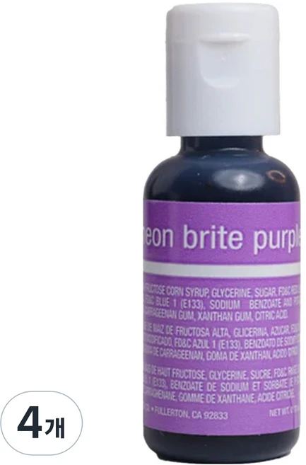 셰프마스터 리쿠아젤 수용성 식용색소 네온브라이트퍼플, 20g, 4개 - 쿠팡