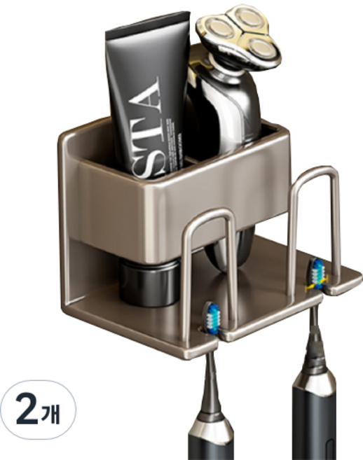 디오셀 무타공 접착식 칫솔걸이 2구, 그레이, 2개