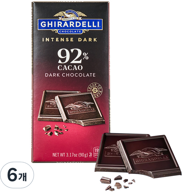 기라델리 인텐스다크 카카오 92%, 90g, 6개