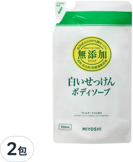 MIYOSHI 無添加沐浴精 補充包, 白色, 350ml, 2包