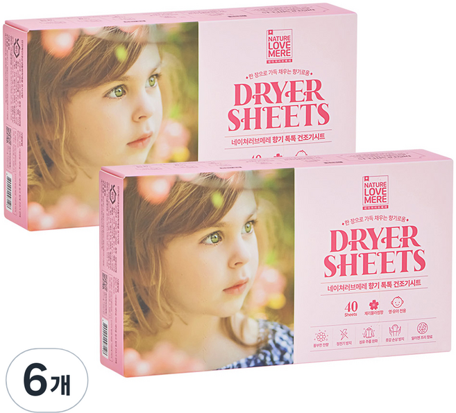 네이쳐러브메레 유아용 섬유유연제 건조기시트 체리블라썸향 40p, 80g, 6개