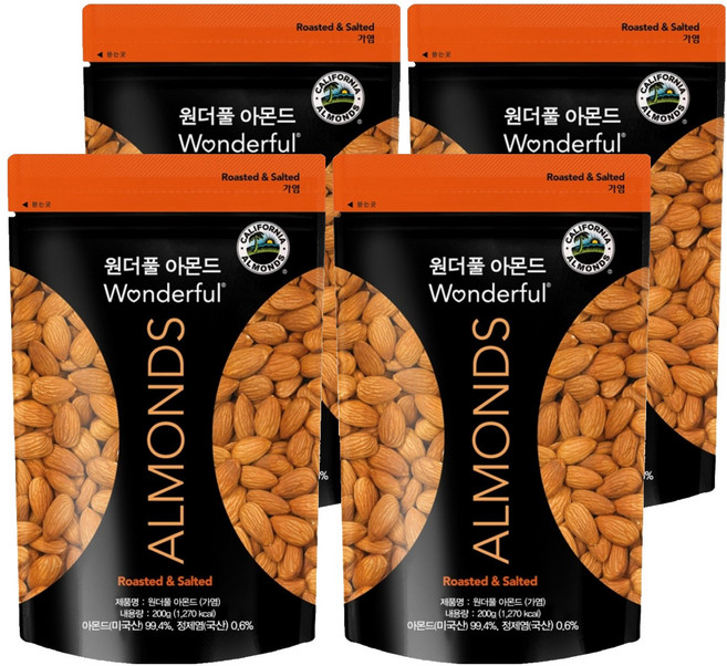 파라마운트팜스 원더풀 아몬드, 200g, 4개