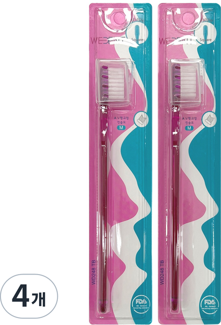 위덴 사각헤드 교정 일반모 칫솔 플럼 M, 1개입, 4개