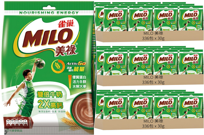 MILO 美祿 雙倍牛奶2X高鈣 可可麥芽飲品, 30g, 14包, 72袋
