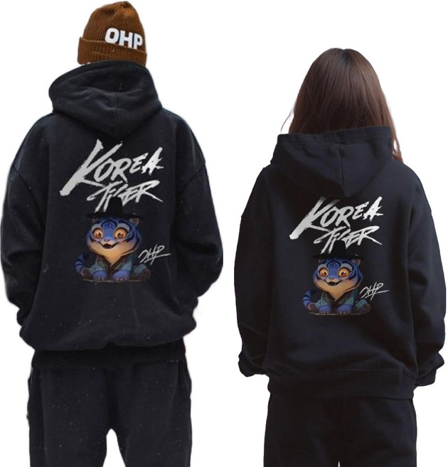 원헌드레드퍼센트 남녀공용 하르모니아 조선 호랑이 기모 후드티