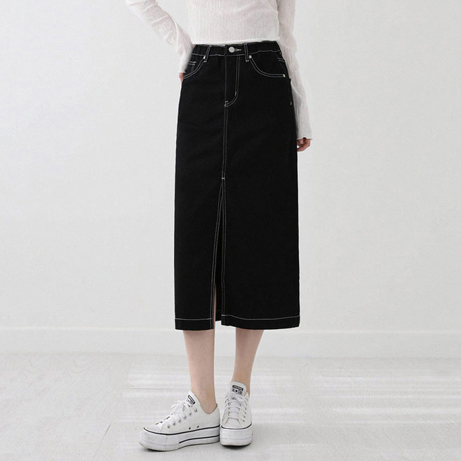 andstyle 前開衩水洗牛仔長裙