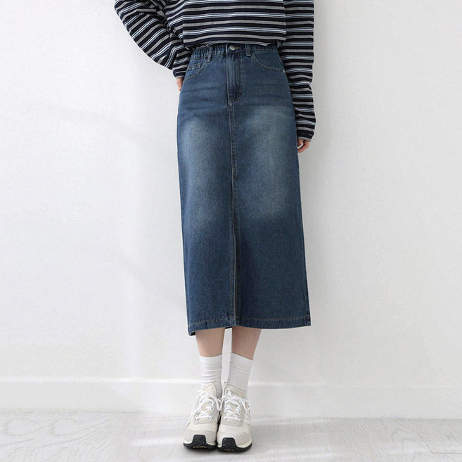 andstyle 前開衩水洗牛仔長裙