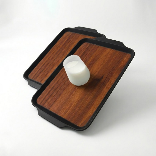 리빙메이트 우디브라운 논슬립 패스투프드 쟁반, 우드무늬, 2개