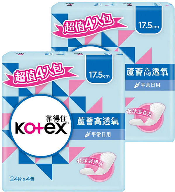 Kotex 靠得住 蘆薈高透氧護墊 平常日用 沐浴香氛, 17.5cm, 96片, 2組
