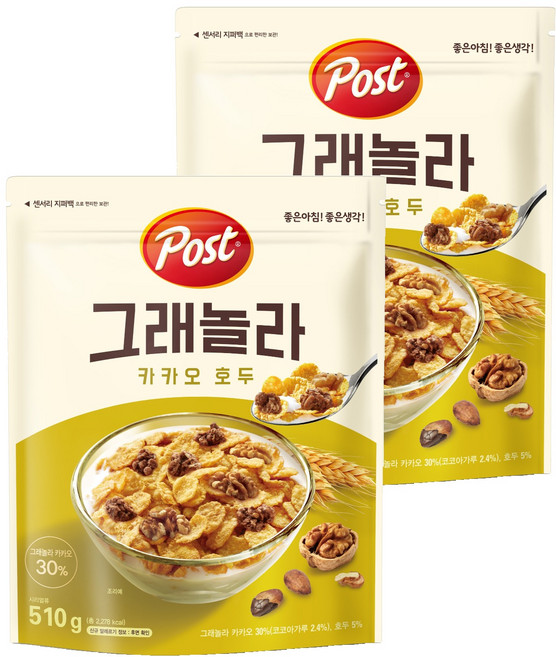 포스트 카카오 호두 그래놀라, 510g, 2개