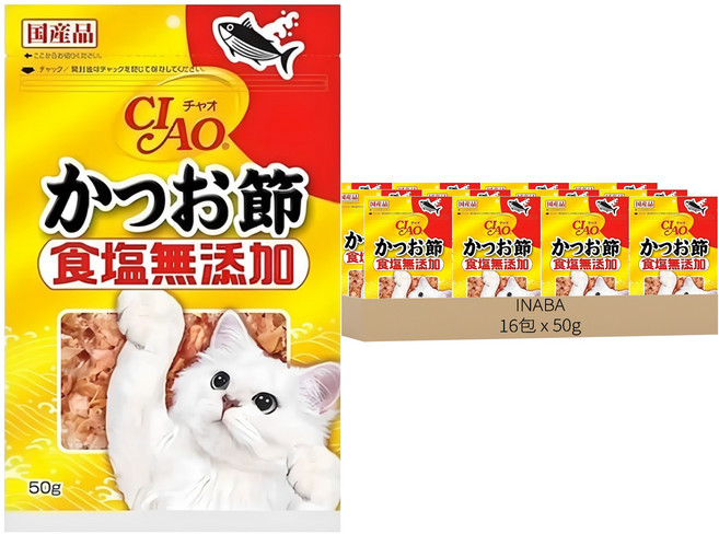 INABA 食鹽無添加 柴魚片, 50g, 16包, 無鹽柴魚