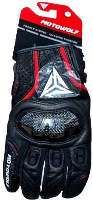 Motowolf 摩托車騎行真皮防摔手套, 紅色