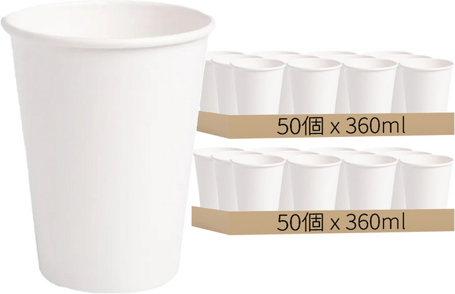 公版冷熱共用杯 紙杯 360ml 90 x 110mm 白色, 50個, 2組