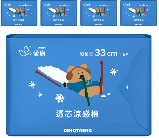 icon 愛康 DINOTAENG特別款 透芯涼感棉 護翼型, 夜用加長型(33cm), 6片, 5包