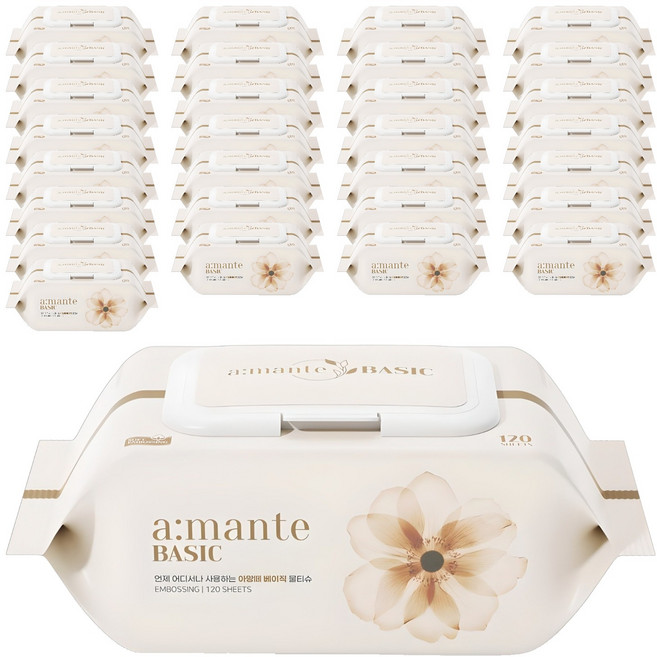 아망떼 베이직 엠보싱 물티슈 캡형, 40g, 120매, 40개