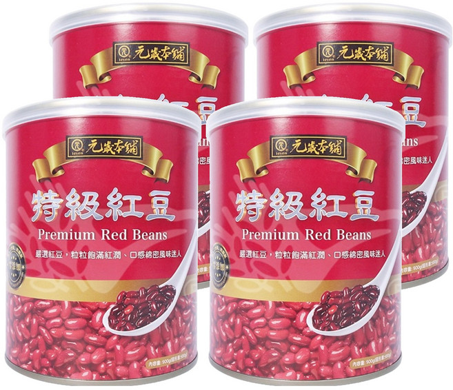 元歲本舖 特級紅豆, 900g, 4罐