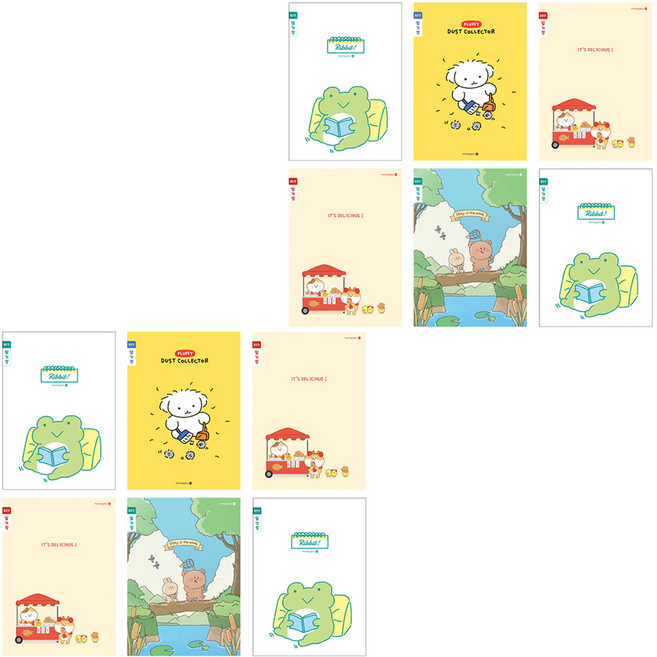 Morning Glory 小學生窄行日記本 6入組, 2組, 挖掘 白色 + 撣灰 黃色 + 鯛魚燒 米色 + 林間漫步 藍色