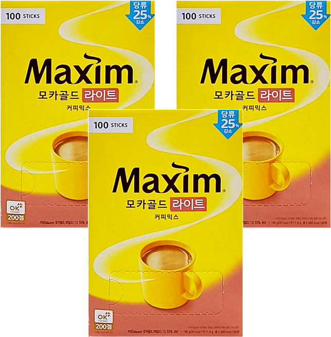Maxim 麥心 摩卡減糖經典三合一咖啡, 11.8g, 100條, 3盒
