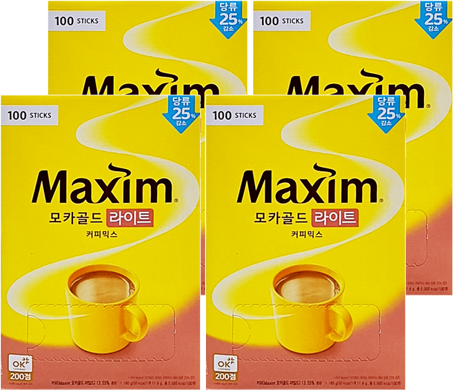 Maxim 麥心 摩卡減糖經典三合一咖啡, 11.8g, 100條, 4盒