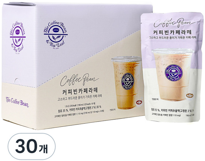 커피빈 카페라떼, 190ml, 30개