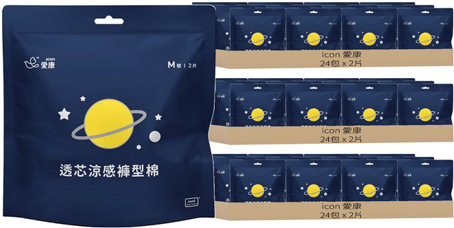icon 愛康 透芯涼感褲型衛生棉, M(臀圍80~95cm), 2片, 72包