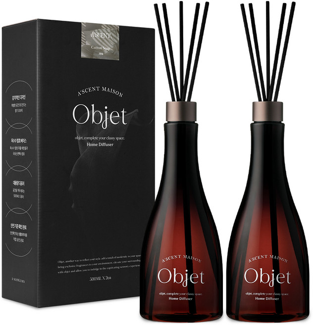 에이센트 오브제 디퓨저 2p + 스틱10p, 코튼솝, 500ml, 1개
