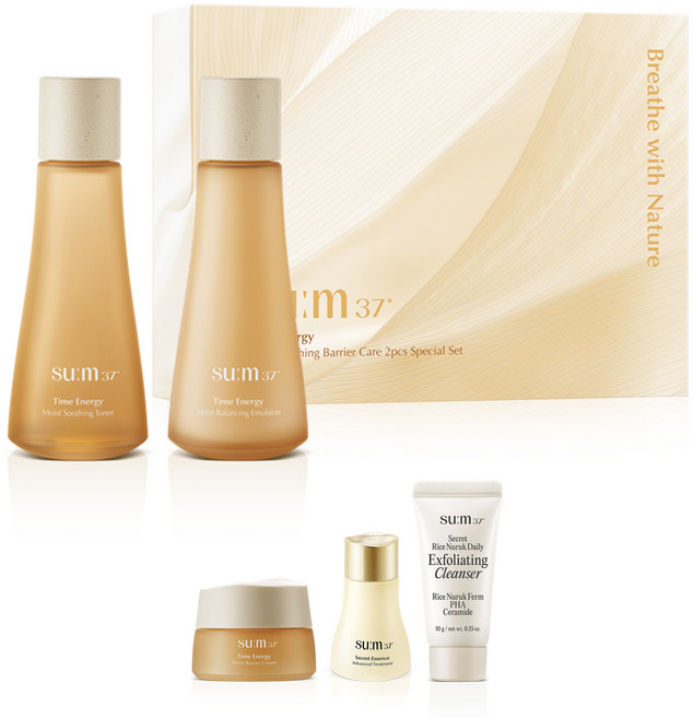 숨37도 타임에너지 모이스트 진정 장벽 케어 콜라겐 프로틴 판테놀 기초 화장품 세트, 1세트