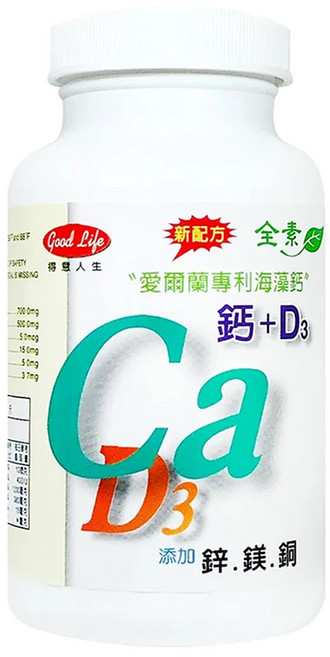 good Life 得意人生 愛爾蘭紅藻海藻鈣Ca+D3 歐寶鈣加強錠, 60顆, 1罐