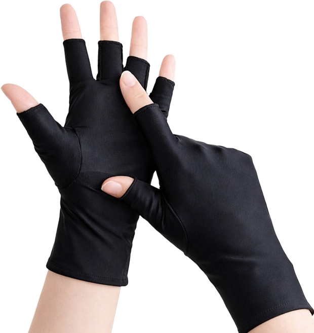 하루리빙 여성용 자외선 차단 손가락 장갑 양손 착용 세트, 블랙, 1세트