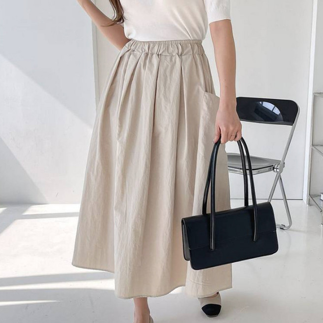 슈가펀 프테인 포켓 주름 롱 스커트