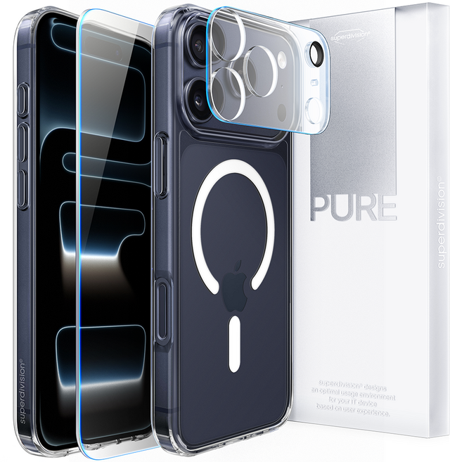 슈퍼디비전 퓨어 맥세이프 휴대폰 케이스 + 전면 풀커버 강화유리 + 카메라 강화유리 세트