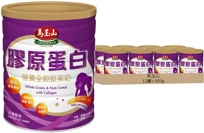 馬玉山 膠原蛋白 營養全榖堅果奶, 850g, 12罐