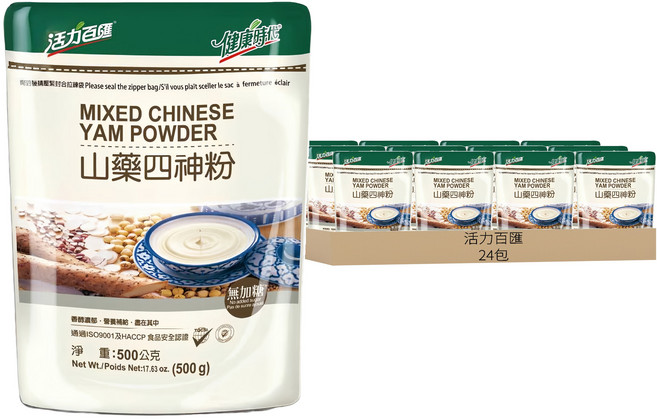 活力百匯 山藥四神粉 無糖, 500g, 1入, 24包