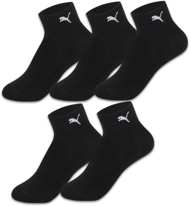 PUMA 雙層氣墊短襪5雙組, 1套, 黑色