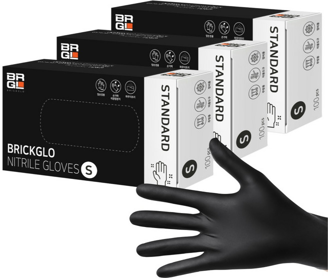 브릭글로 스탠다드 니트릴장갑 100p, 블랙, 소(S), 3개